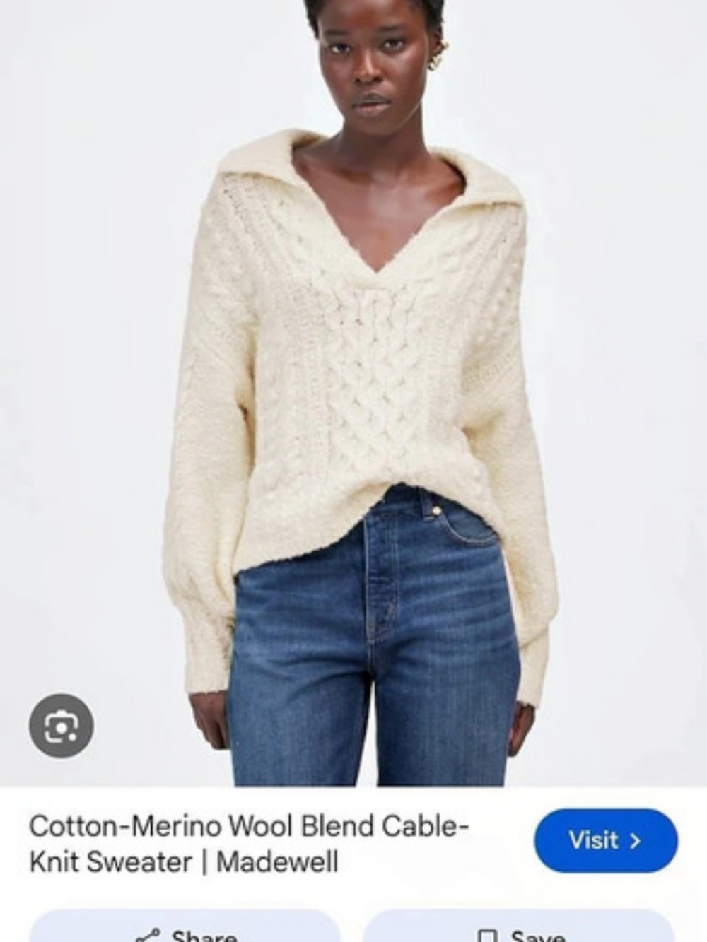 Madewell Cotton-Merino Wool Blend Cable-Knit Sweater